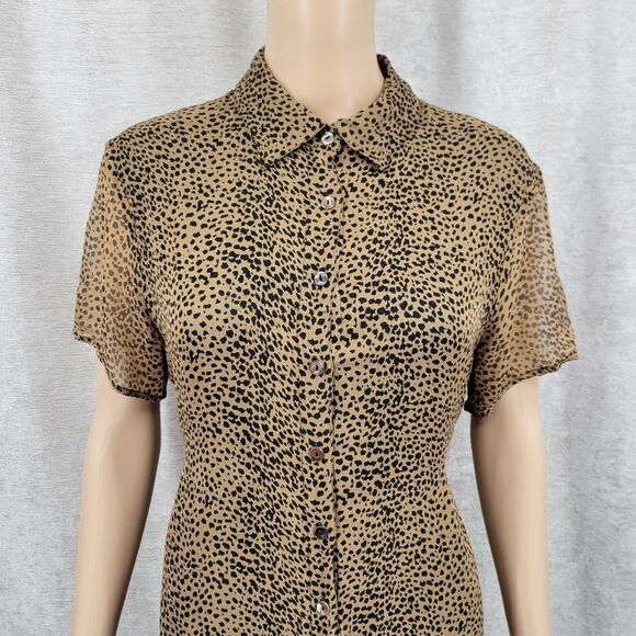 Robbie Bee Vintage Silk Leopard Print Long Sheer Shirt Dress - Picture 4 of 12